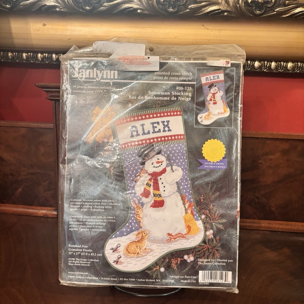 Janlynn Snowman Christmas Stocking Counted Cross Stitch Kit #08-123 1998 USA